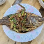 クロダイの揚げ魚野菜あんかけ